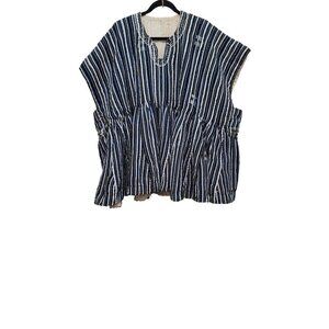 Vintage Handwoven African Dashiki Top - Blue & White Stripes - Traditional Loose